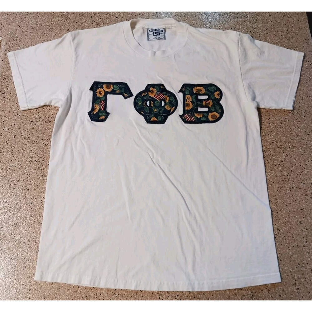 Vintage 90s Gamma Phi Beta Sorority White Lee T Shirt Adult Size Medium USA Made